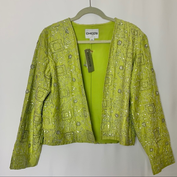 Chico's Jackets & Blazers - Chico’s Silk Hand Beaded Open Cardigan